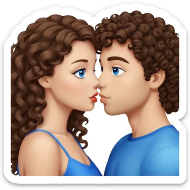 Curly brown hair Caucasian kissed a brunette with straight hair and blue eyes sticker