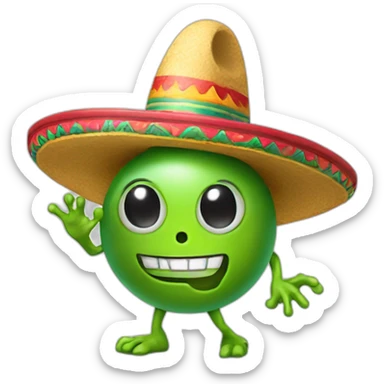 an alien with a mexican hat and maracas sticker