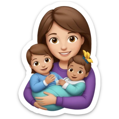 Mother holding 1 infant brown hair fair skin sticker