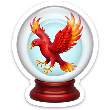 A red fiery phoenix inside a transparent crystal ball with no stand sticker