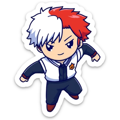 Shoto Todoroki using his ice and fire quirk, half red half white hair, school uniform from UA High sticker