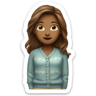  Lady with long brown hair in pajamas and a sweater  sticker