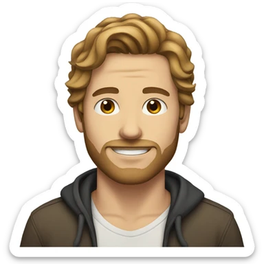 White man with long brown hair and facial stubble  sticker