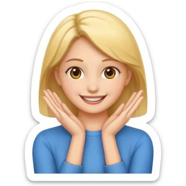 femenine smiling face posing with hands under chin sticker