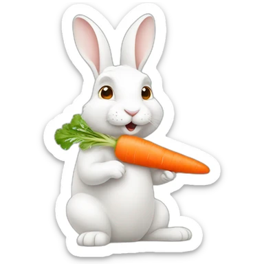 white rabbit eating carrot sticker
