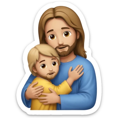 Jesus hugging a child, emoji style sticker
