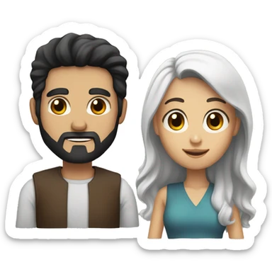 a man with black hair and a black beard and a woman with brown hair and brown eyes they are a couple sticker
