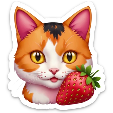 cat eating strawberries sticker