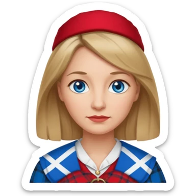 middle   aged female with Scottish red attire and dark blonde hair and blue eyes sticker