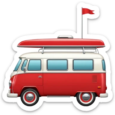Red retro camper van, cartoony, cute, side profile sticker