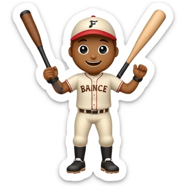 Animated baseball bat with a face, arms and legs doing a happy dance sticker