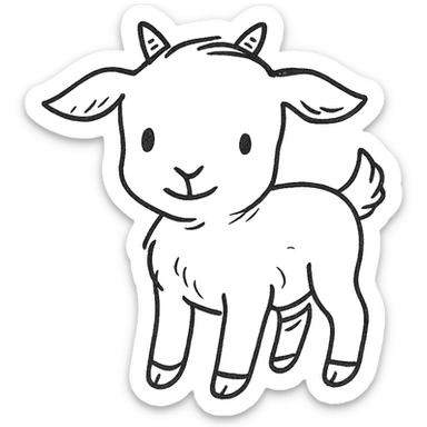 adorable baby goat, black and white, minimal, sweet expression, hand drawn style sticker