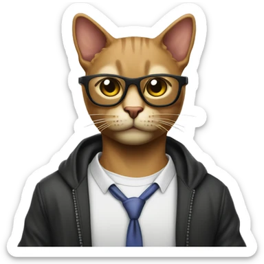 Mulatto hiphop confident business ghetto adult cat full body pfp with smart glasses and chill eyes sticker