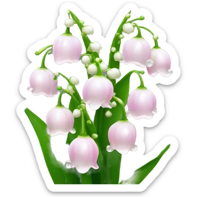 Bush of light pink Lily of the valley flowers with dewy water droplets sticker
