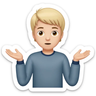 A boy shrugging with 6 over one hand and 7 over the other sticker