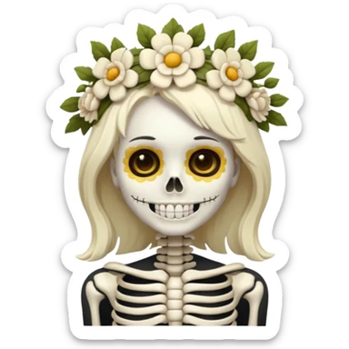 skeleton woman with flower crown sticker