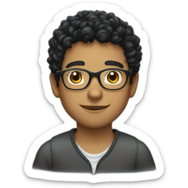 a boy with curly black hair and glasses sticker