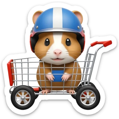 Race car whose frame and suspension is made of shopping cart material driven by a thin Guinea pig  sticker