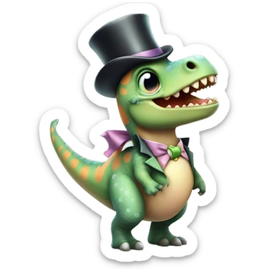 Cute charming dinosaur with tophat and monocle 3/4 view with pastel colours sticker