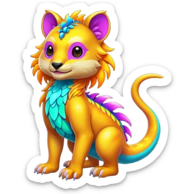 Colorful neon-colored tropical exotic shiny beautiful fantasy-Cacomistle-tanuki-genet-oncilla-animal-hybrid (full body) sticker
