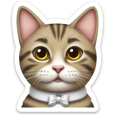 cute tabby cat with small white bow as a collar sticker