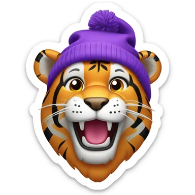 Jaunty tiger wearing purple stocking cap sticker