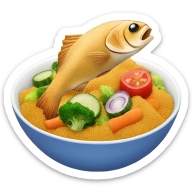 Couscous fried fish and vegetables  sticker