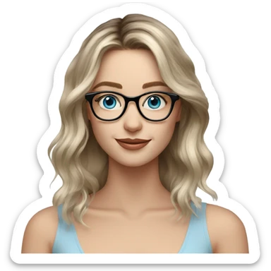 Shoulder length Balayage pale model lady with glasses and blue eyes happy  sticker