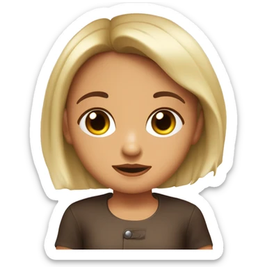 Una niña con pelo cafe liso hasta los hombros ojos cafes y una polera rosada y un pinché de aguacate  sticker