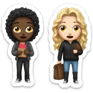  white girl with long black curly hair crying next to a thief who stole a bag sticker