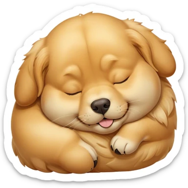 Cinematic Meme-Worthy Chubby Sleeping Golden Retriever Portrait Emoji, Head resting peacefully with a contented smile, featuring a delightfully chubby build and a luxuriously soft golden coat, eyes shut in a serene nap, Simplified yet hilariously adorable features, highly detailed, glowing with a soft, drowsy light, high shine, relaxed and utterly lovable, stylized with an air of playful laziness, bright and endearing, soft glowing outline, capturing the essence of a comically sleepy companion, so meme-worthy it feels like it could instantly become the next viral sensation of adorable slumber! sticker