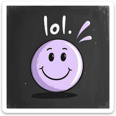 soft lilac smiley face with 'lol' above its head, hand-drawn in chalk style, rough doodle-like texture, pastel chalk on a dark surface, aesthetic and emotional, suitable for a Telegram channel sticker