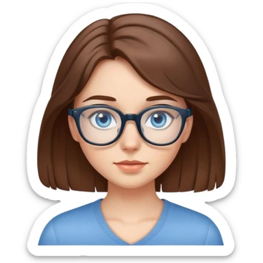 Brown haired girl with blue eyes and clear glasses  sticker