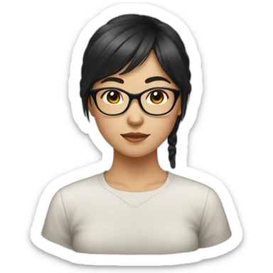 wearing glasses,bangs,Chinese girl,middle hair,black hair sticker