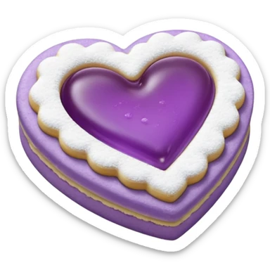 Realistic shortbread cookie in the shape of a heart with Pale Purple color jelly middle filling and sprinkled powder sugar on top. sticker