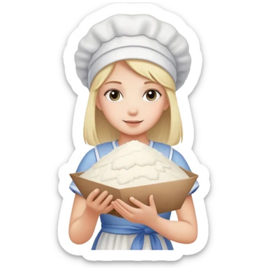 girl with card and a pile of flour sticker