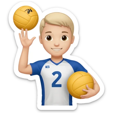 Cute mini guy with volleyball and has a jersey the reads BS is big and infront jersey number is 24 sticker