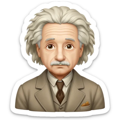 Cinematic Realistic portrait of Albert Einstein, shown as an iconic genius with wild, expressive hair and a gentle, contemplative expression, rendered in detailed period clothing with warm, intellectual lighting sticker