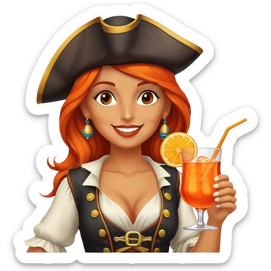 a happy pirate woman drinking aperol spritz cocktail sticker