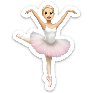 Full length Caucasian ballerina in a white tutu with pink pointe shoes  sticker