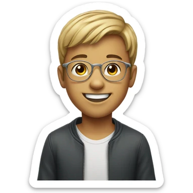 smiling boy with glasses indoors thin silver chain sticker