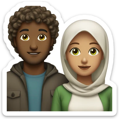 Muslim couple girl with green eyes and a brown skin guy with curly hair  sticker