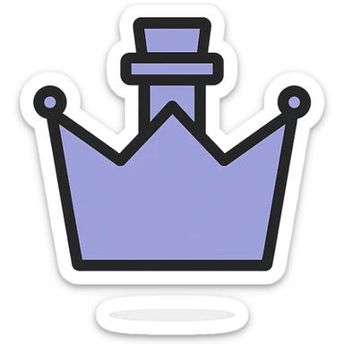 minimalist crown-shaped elixir bottle, color #7986cb, clean lines, simple elegant design, very small neck, seamless bottom, bottle clearly floating in air, no base or shadow, modern, collection style sticker