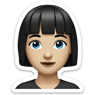 A girl with pale skin, blue eyes and black hair with bangs on the eyebrow sticker