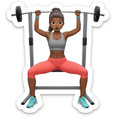 Mujer en gimnasio, peruana con coleta top corto gris y pantalón gris. Haciendo jalón al pecho  sticker