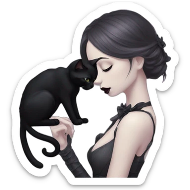 Gothic girl kisses black cat sticker