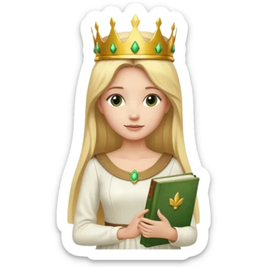 Long blonde straight Hair Women with green Book, white dress , crown

 sticker