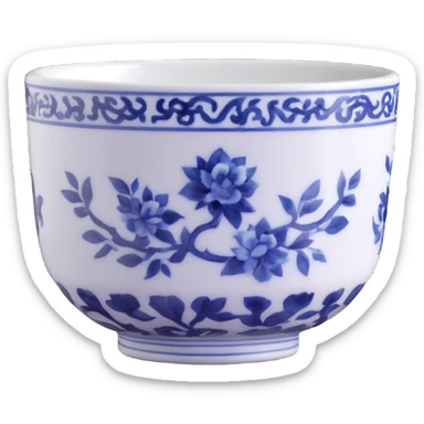 traditional Chinese tea cup with blue and white porcelain design without handle sticker