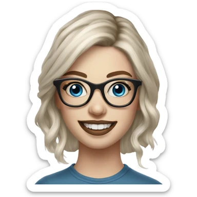 Hyper Realistic Balayage pale beautiful tattooed woman with glasses and blue eyes happy  sticker