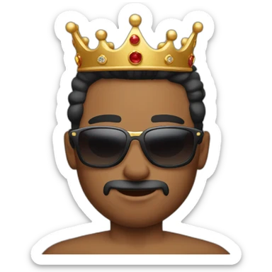 Shirtless muscular man wearing sunglasses and a king’s crown sticker